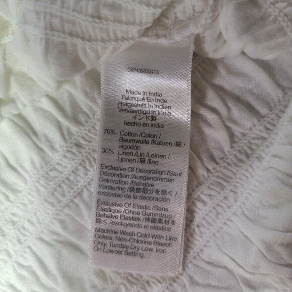 Madewell Women White Cotton Linen Blend Sachi Smocked Tank Top Size M - Picture 3 of 6